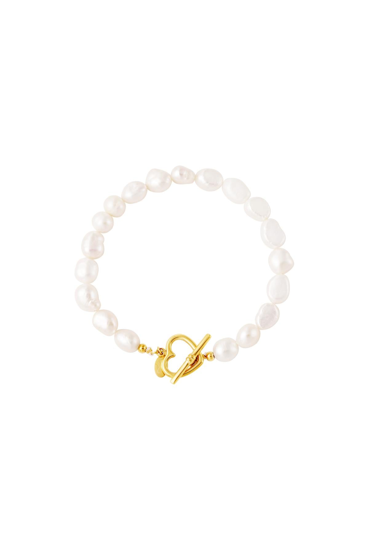 Armband Perle Herzverschluss Goldfarbe Edelstahl