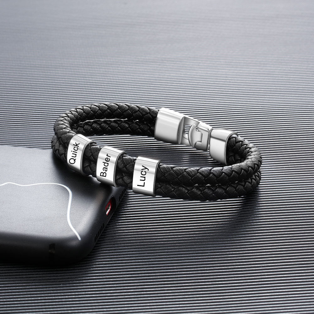 FILINZI - "Phili" Lederarmband mit silbernen Perlen - Personalisiert