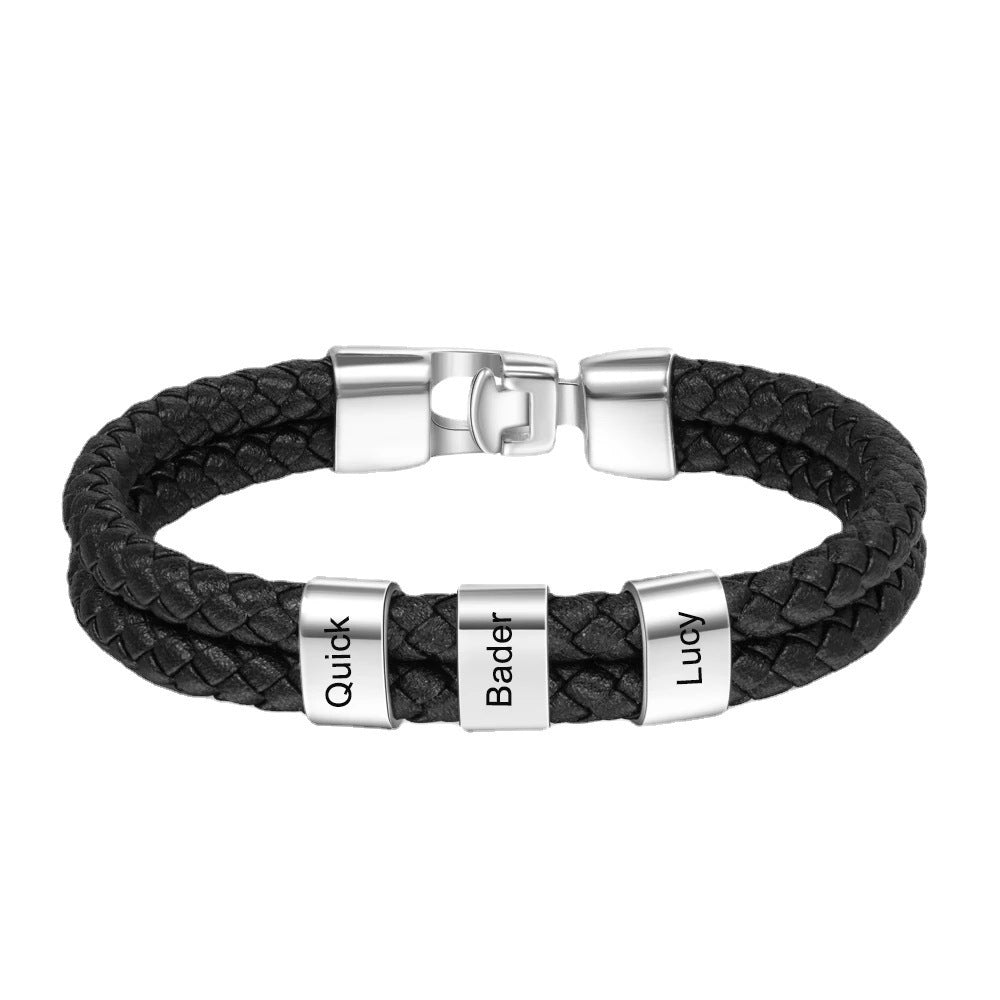 FILINZI - &quot;Phili&quot; Lederarmband mit silbernen Perlen - Personalisiert