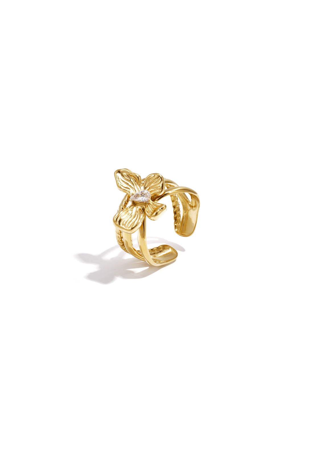 Statement-Ring mit mehreren Lagen verziert mit Blume und Stein