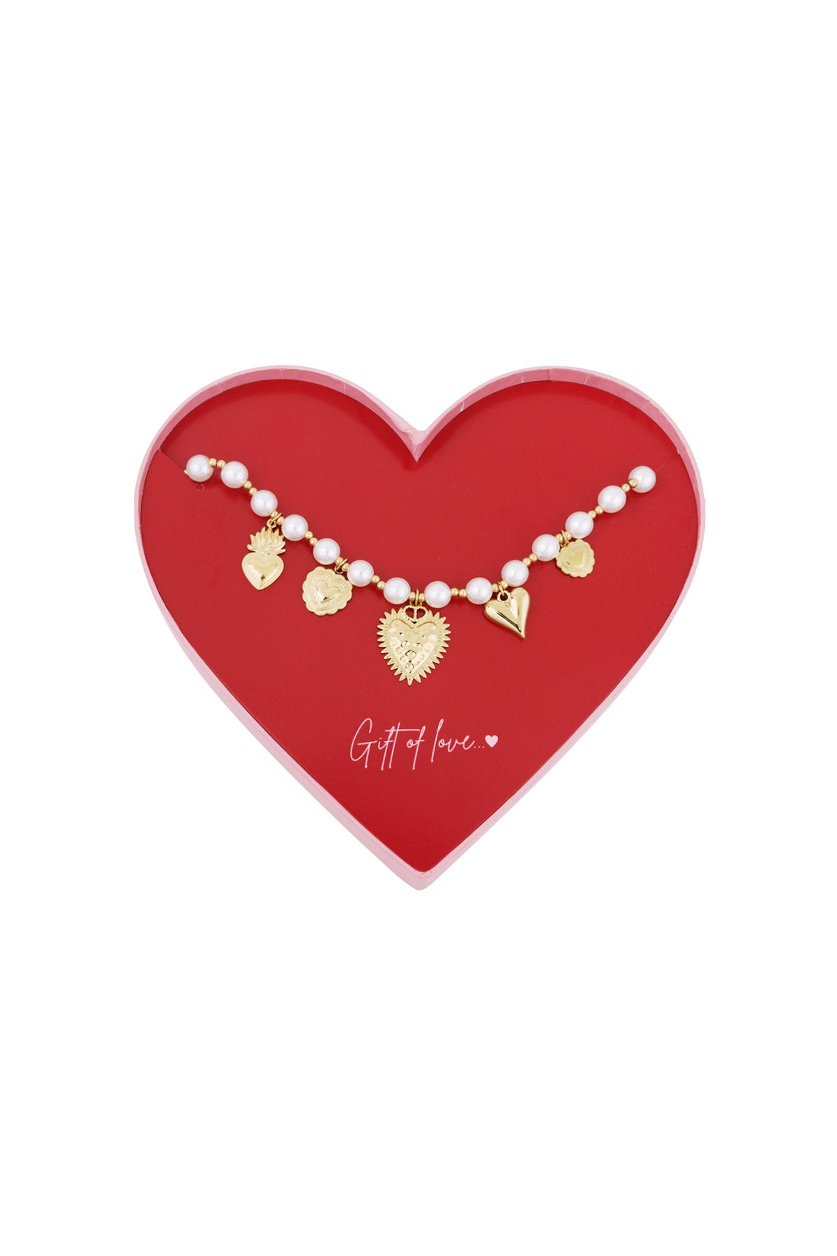 Geschenk der Liebe Halskette mit Perlenherzen aus Edelstahl - Goldfarben