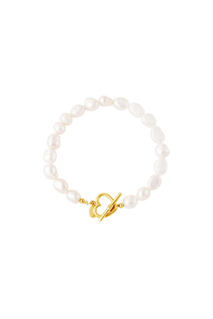 Armband Perle Herzverschluss Goldfarbe Edelstahl