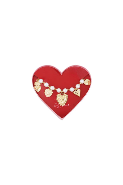Geschenk der Liebe Armband mit Perlenherzen aus Edelstahl - Goldfarben