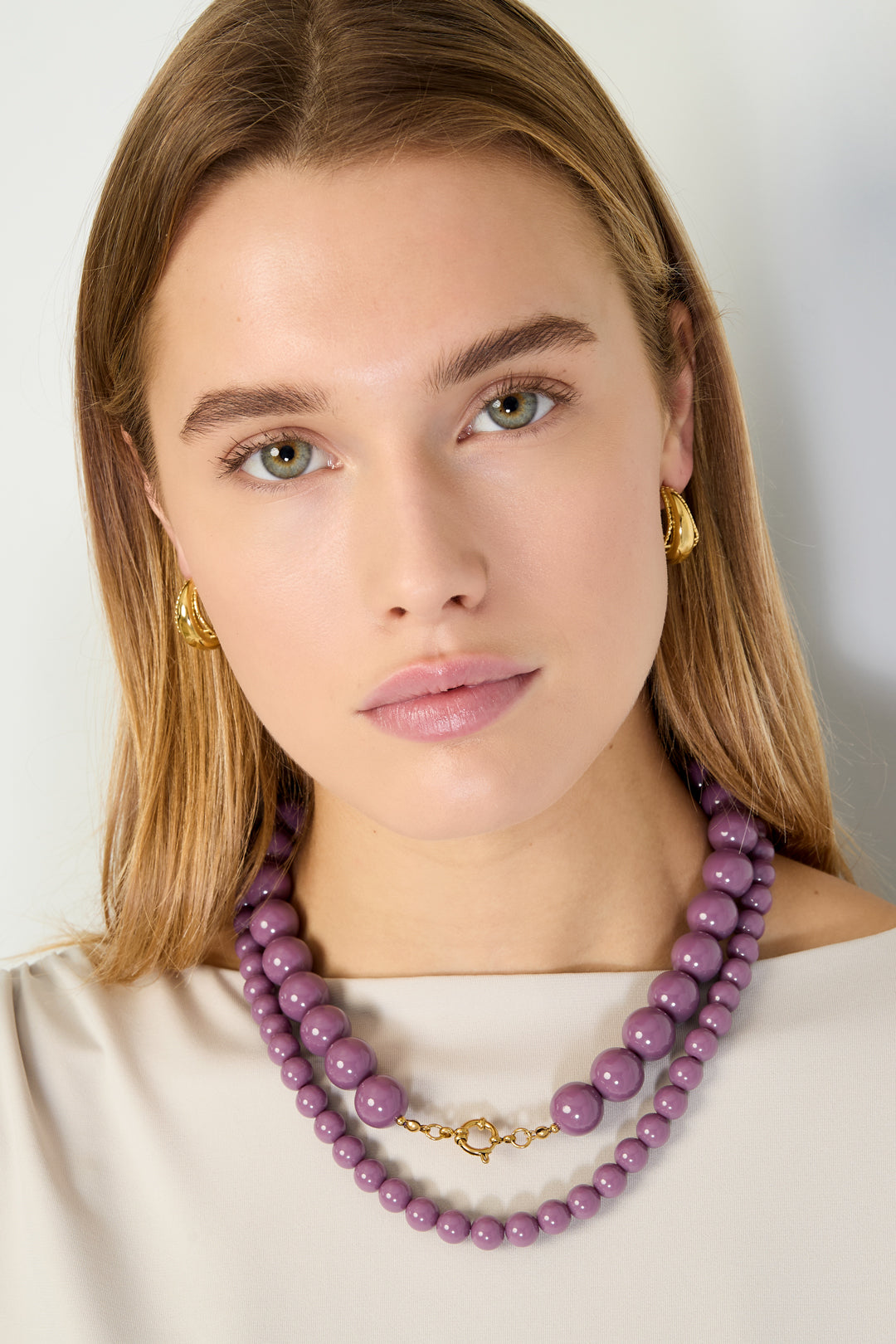 Halskette mit großen Perlen und Vorderverschluss-15mm