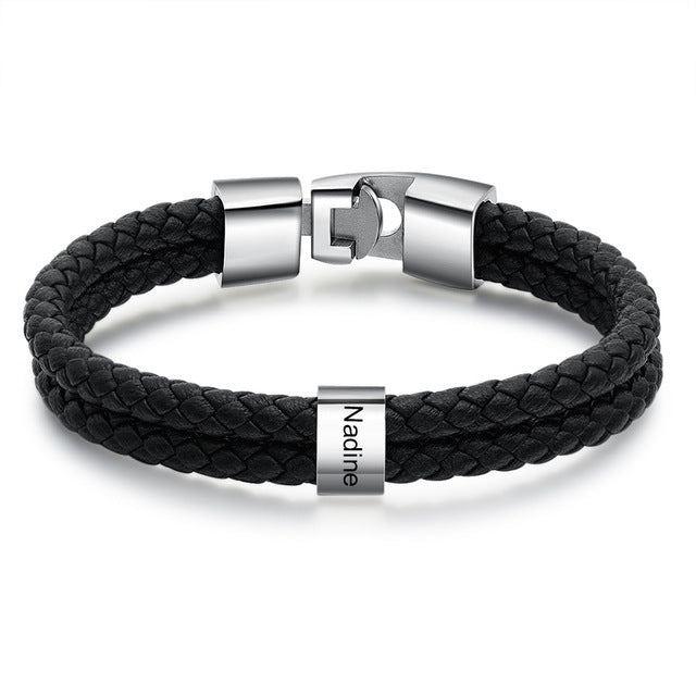 FILINZI - &quot;Phili&quot; Lederarmband mit silbernen Perlen - Personalisiert