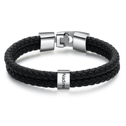 FILINZI - &quot;Phili&quot; Lederarmband mit silbernen Perlen - Personalisiert