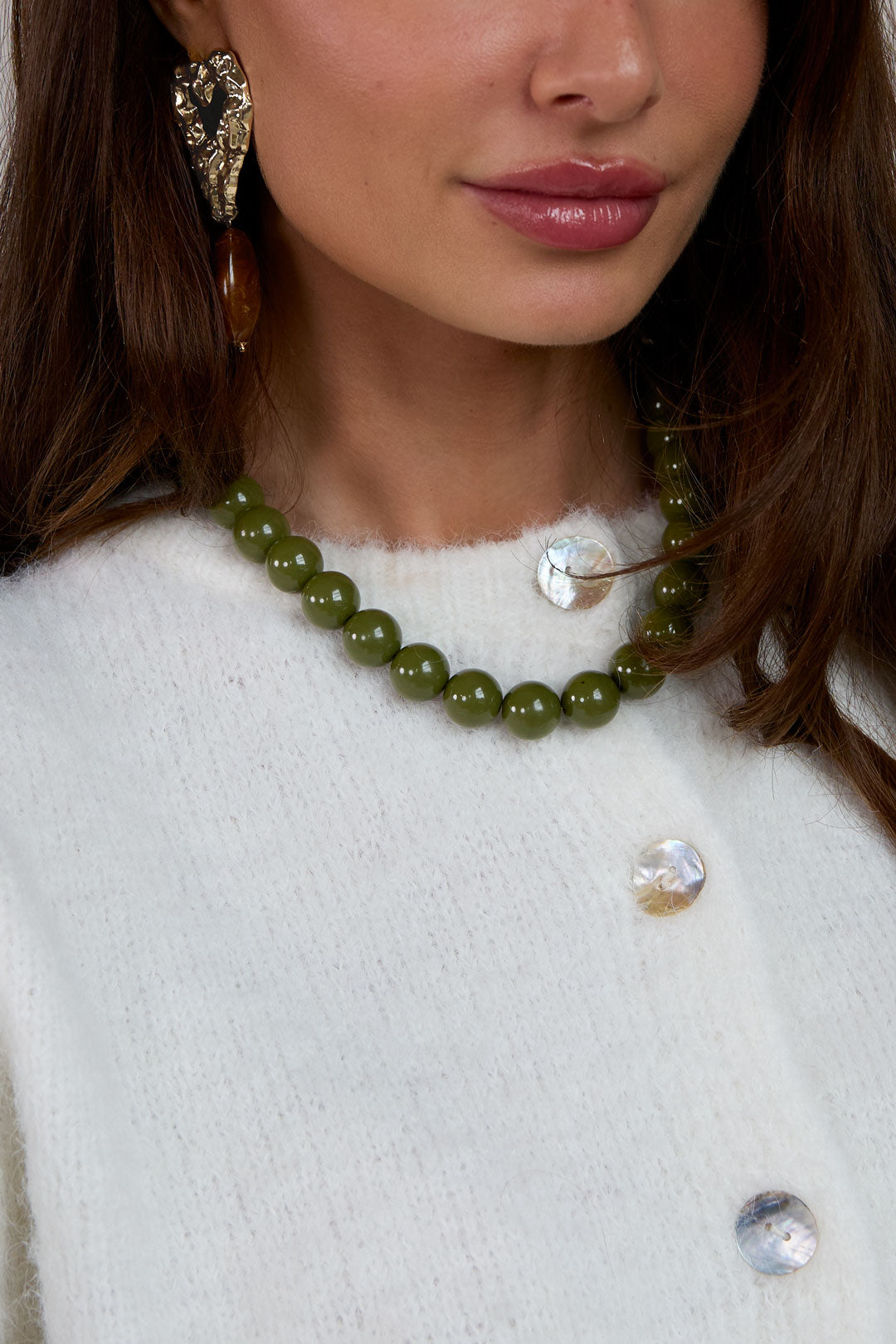 Halskette mit großen Perlen und Vorderverschluss-15mm