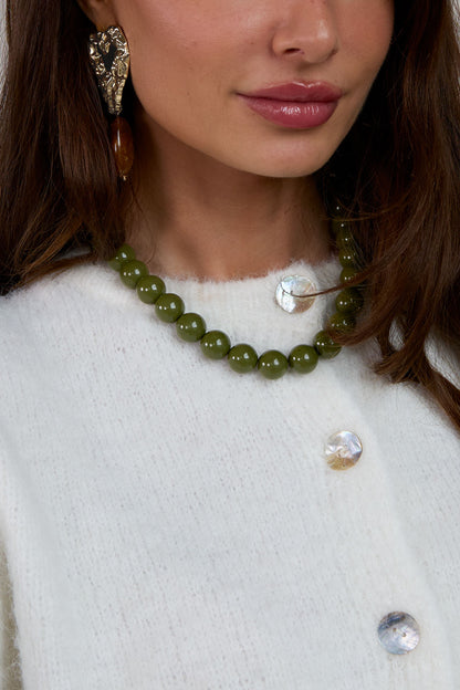 Halskette mit großen Perlen und Vorderverschluss-15mm