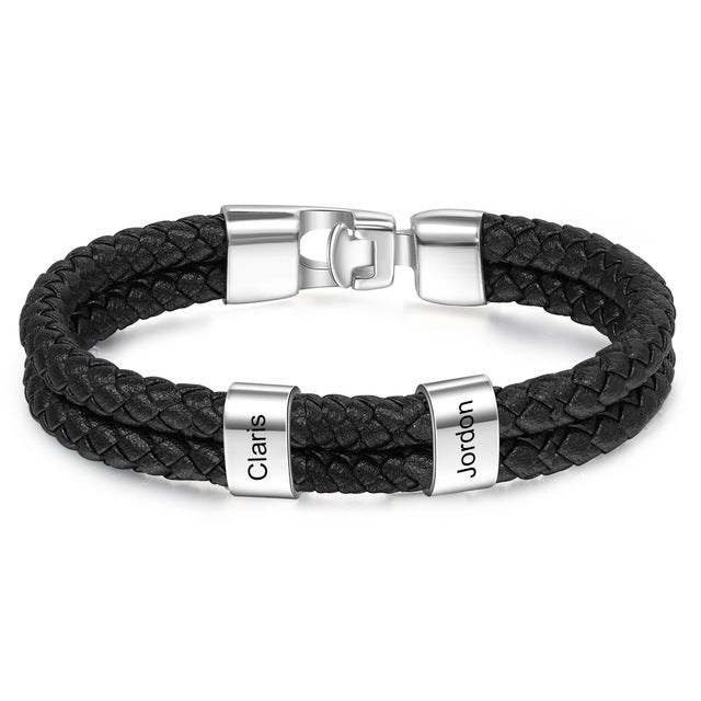 FILINZI - &quot;Phili&quot; Lederarmband mit silbernen Perlen - Personalisiert