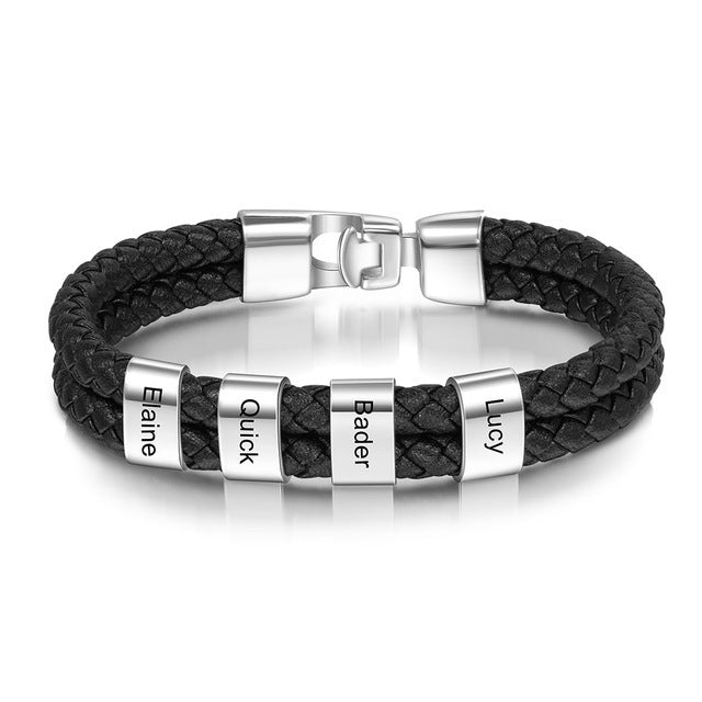 FILINZI - &quot;Phili&quot; Lederarmband mit silbernen Perlen - Personalisiert