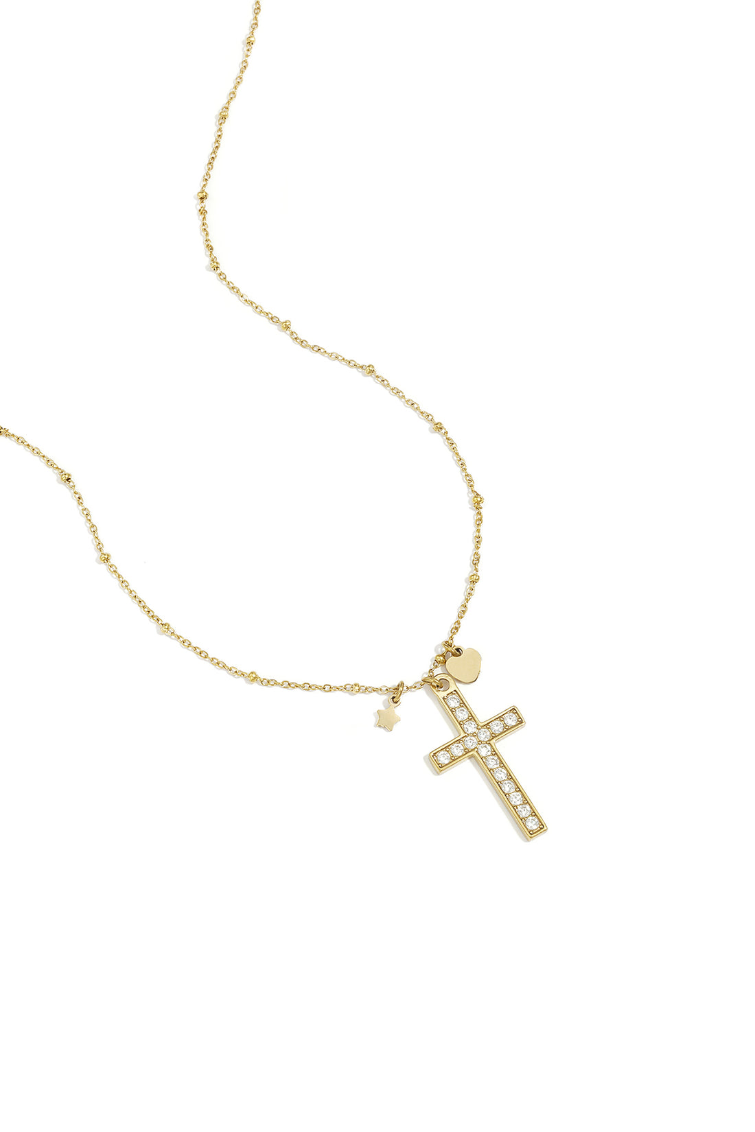 Halskette mit verziertem Kreuzanhänger und Charms
